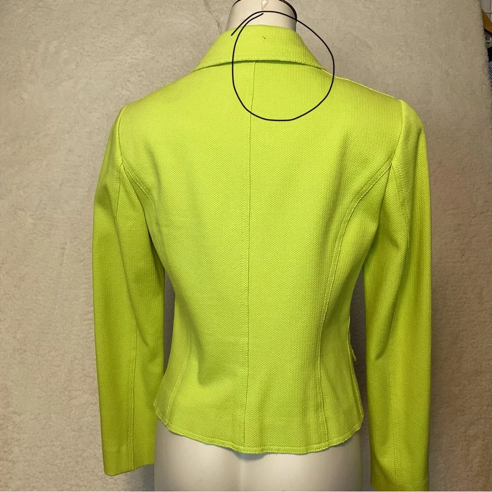 WORTH sz 2 Blazer Jacket 2 Way Front Zipper Pockets V Neck Unlined Chartreuse